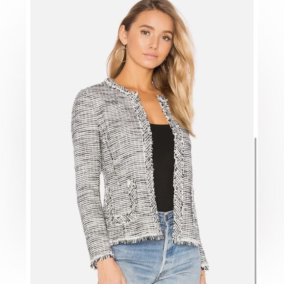 Rebecca Taylor Boucle Tweed Black & White Cotton Jacket - Picture 2 of 9